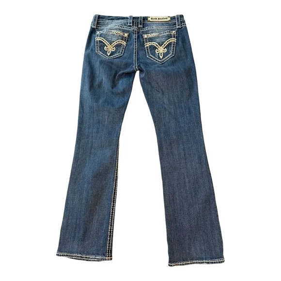 Rock Revival Women's Irene Easy Bootcut Jeans Size 6 (28)Blue Distressed Stretch - Picture 2 of 7